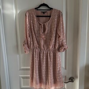 Signature Studio Pink and Gold Ruffled Tie Front Sundress